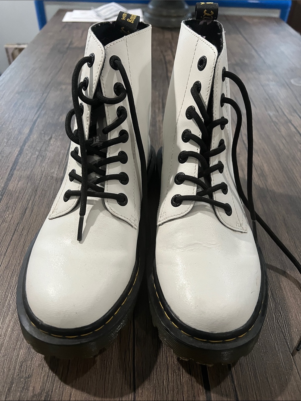 White Lace-Up Platform Combat Boots - Women's